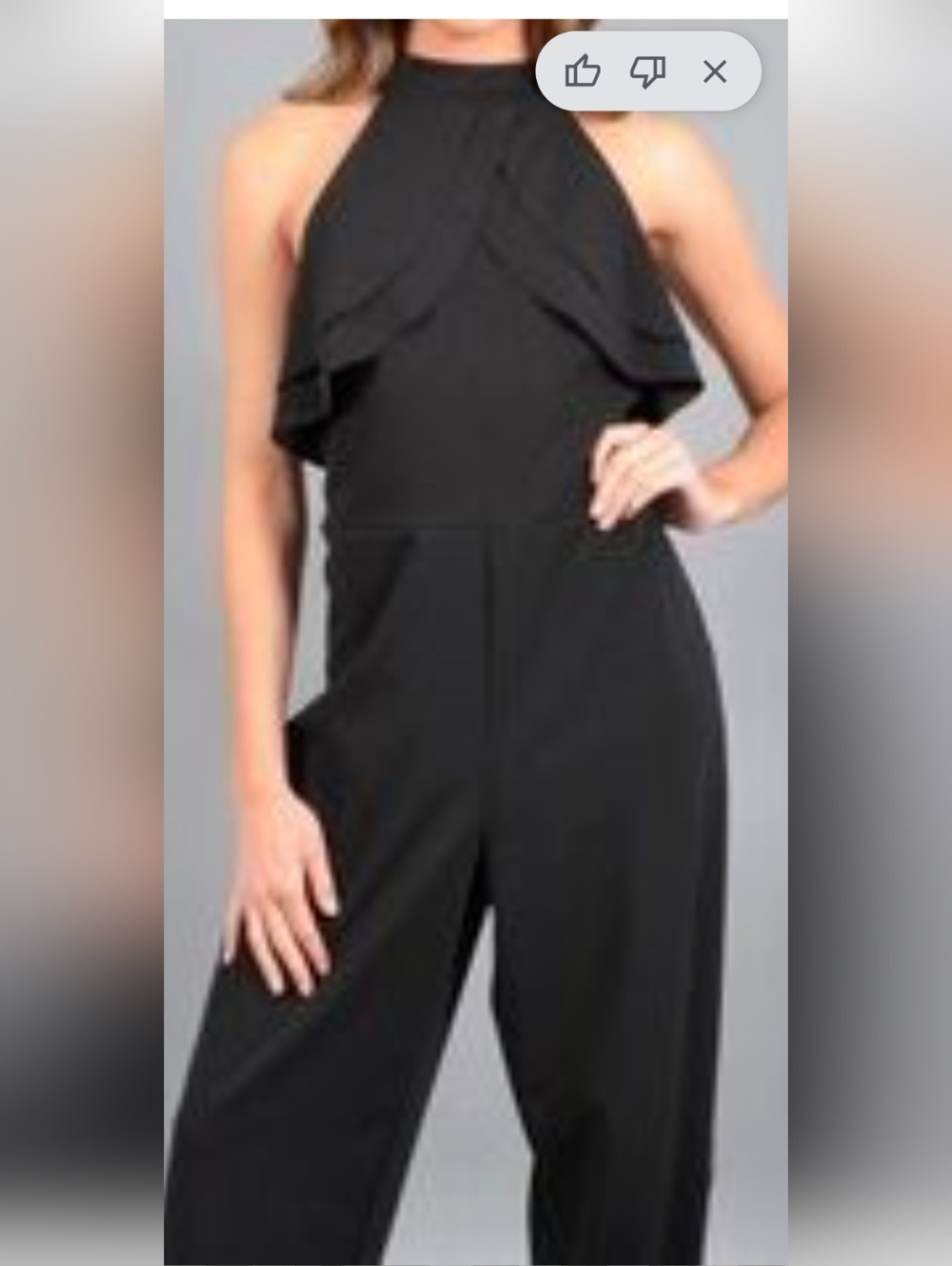 MARINA Black Halter-Neck Jumpsuit with Ruffle Detail Large
